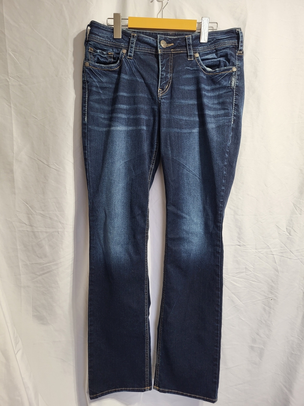 Silver Jeans Suki Dark Blue Mid Baby Bootcut Jeans, Size 31